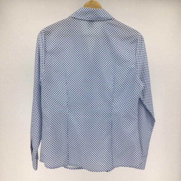 Haggar V-Neck Blue & White Button-Up Blouse, Small - Picture 10 of 14